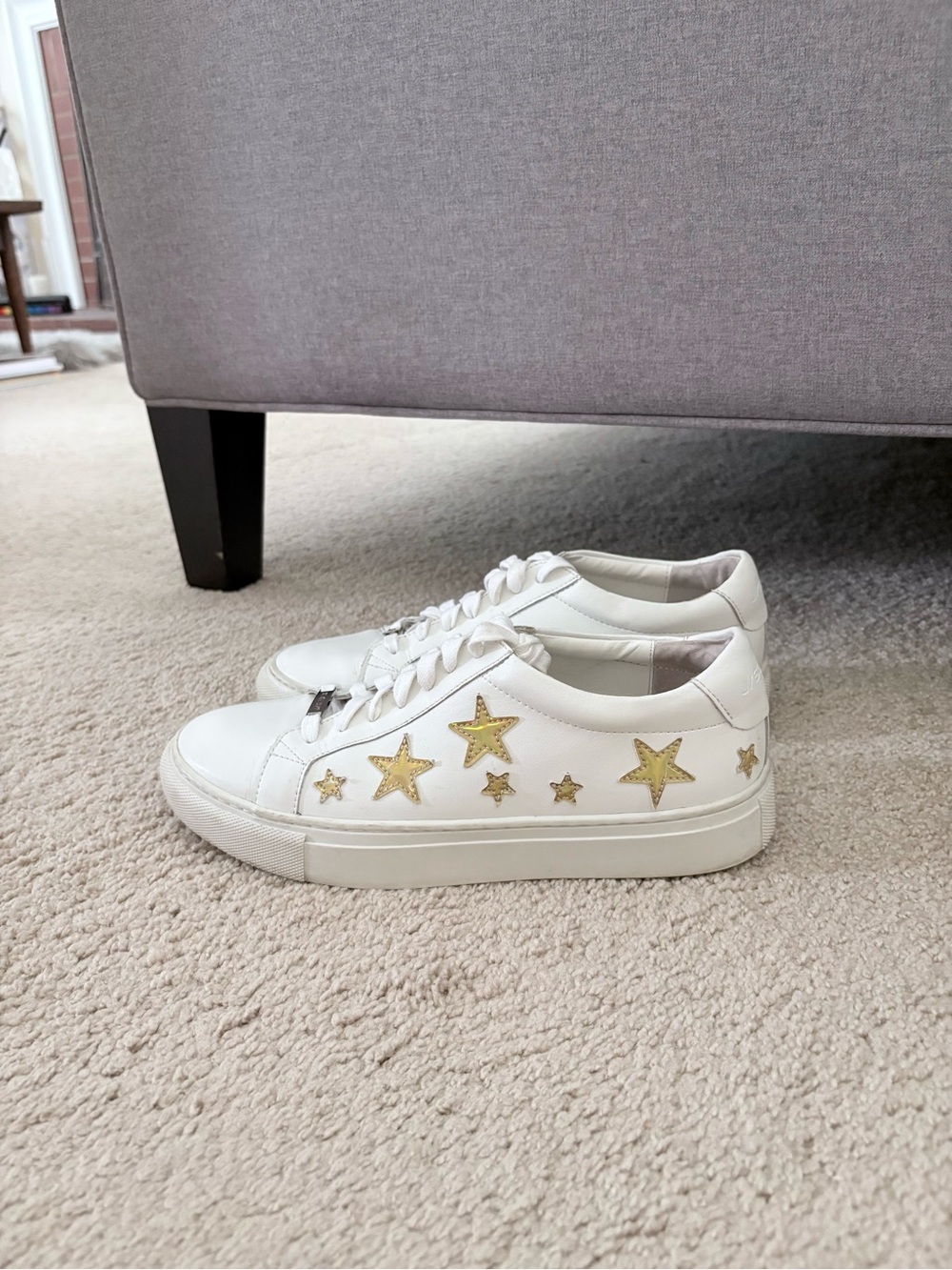 J/Slides NYC White Gold Leather Lapel Star Trainers